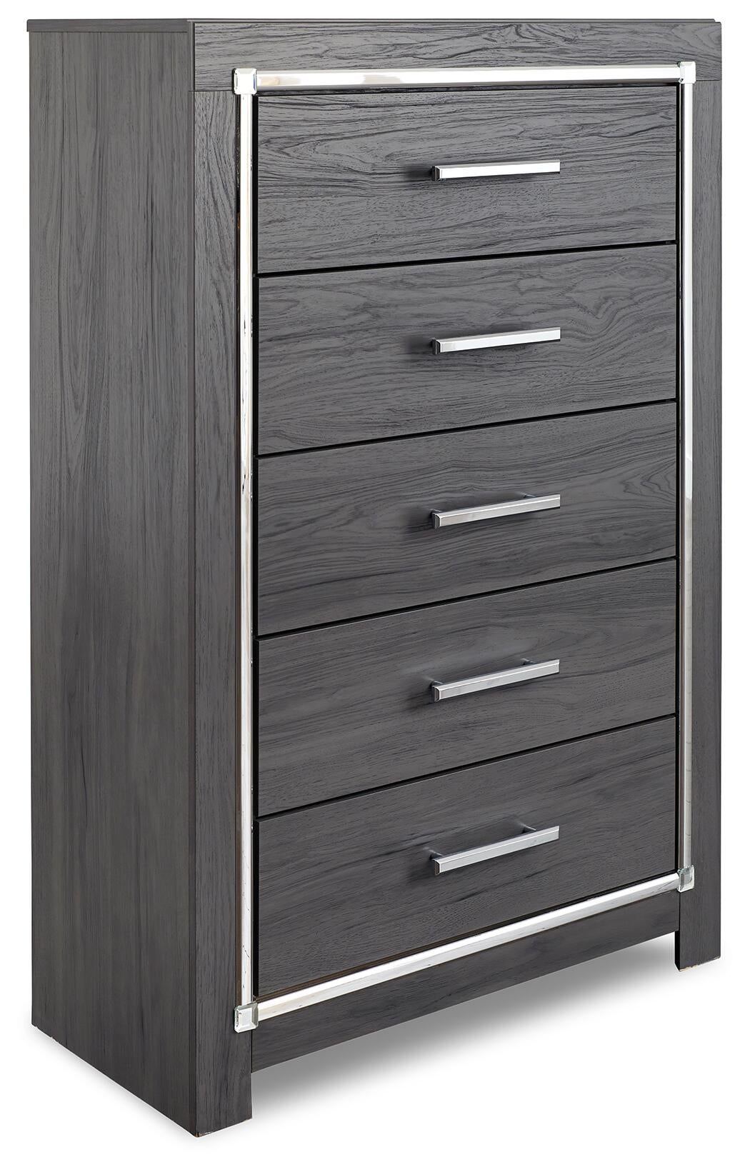Lodanna  Upholstered Panel Headboard Bed With Mirrored Dresser, Chest And Nightstand