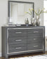 Lodanna  Upholstered Panel Headboard Bed With Mirrored Dresser, Chest And Nightstand