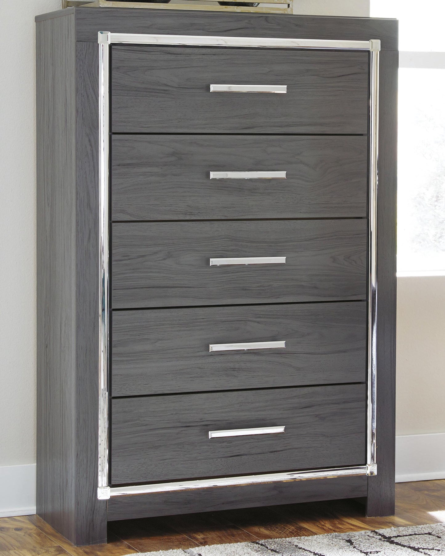 Lodanna  Upholstered Panel Headboard Bed With Mirrored Dresser, Chest And Nightstand