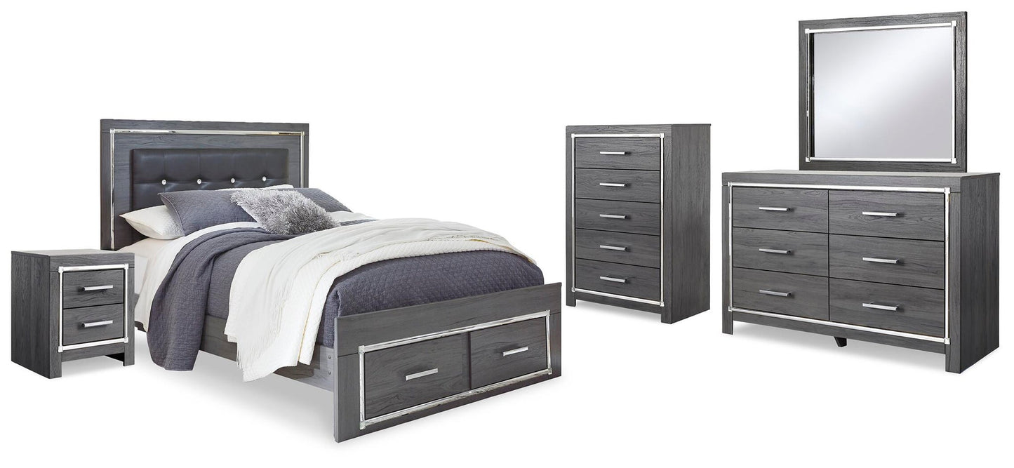 Lodanna  Panel Bed With 2 Storage Drawers With Mirrored Dresser, Chest And Nightstand