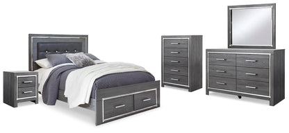 Lodanna  Panel Bed With 2 Storage Drawers With Mirrored Dresser, Chest And Nightstand