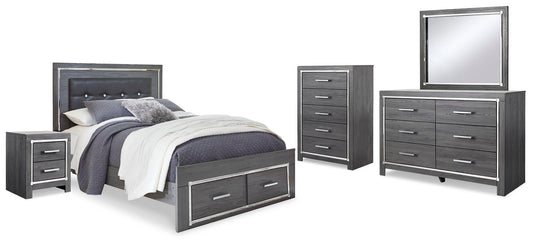 Lodanna  Panel Bed With 2 Storage Drawers With Mirrored Dresser, Chest And Nightstand