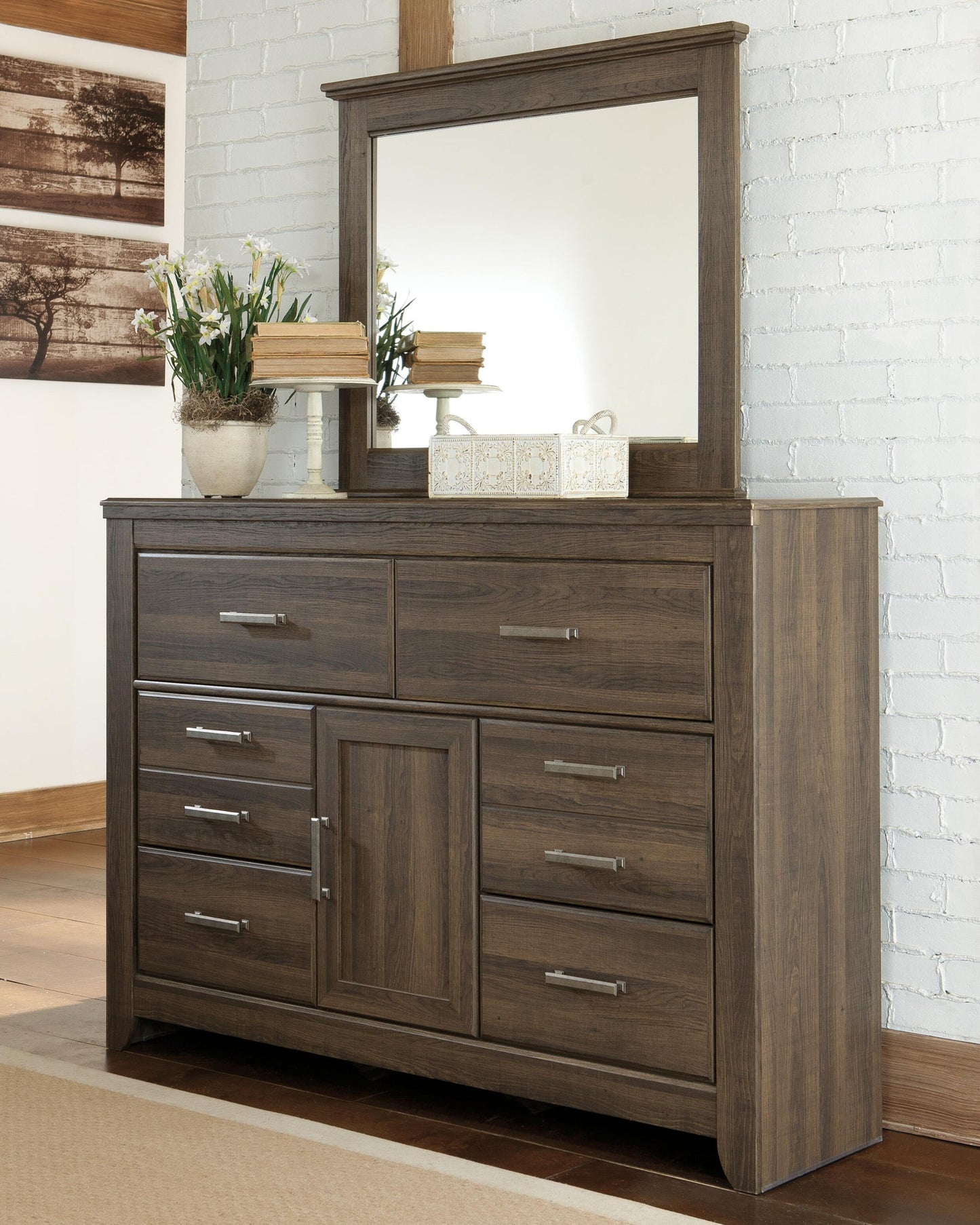 Juararo /California King Panel Headboard Bed With Mirrored Dresser