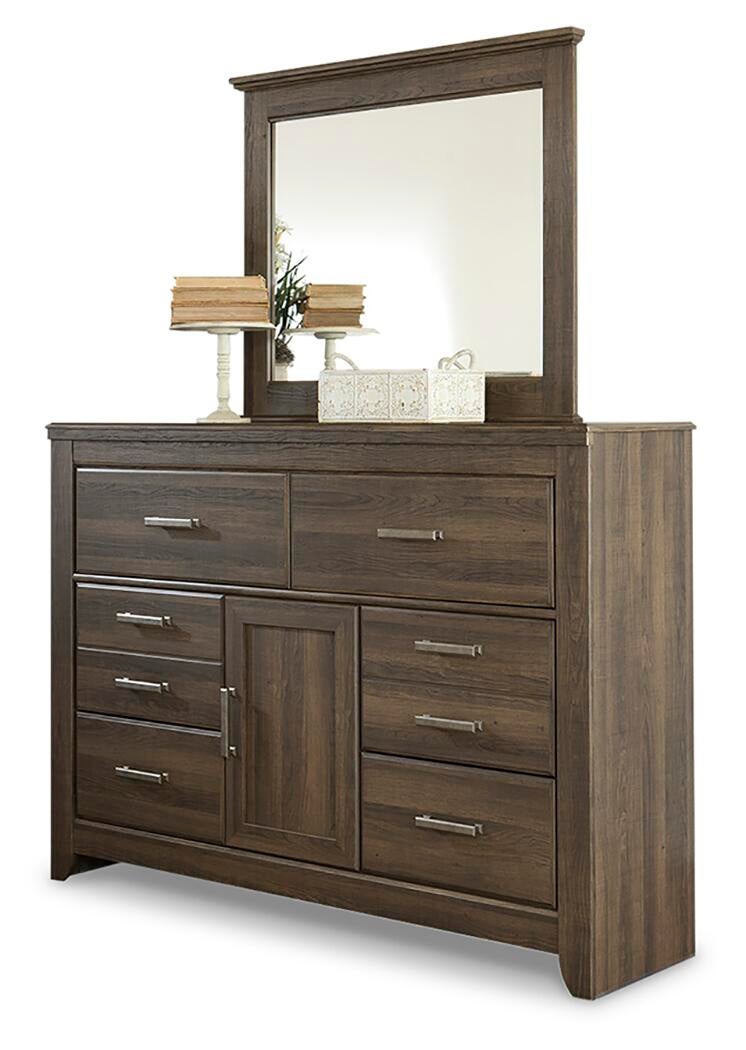 Juararo /California King Panel Headboard Bed With Mirrored Dresser