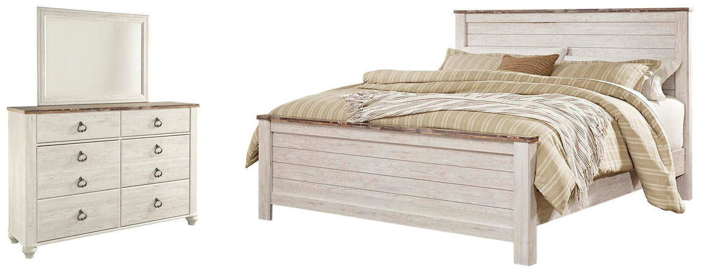 Willowton  Panel Bed With Mirrored Dresser