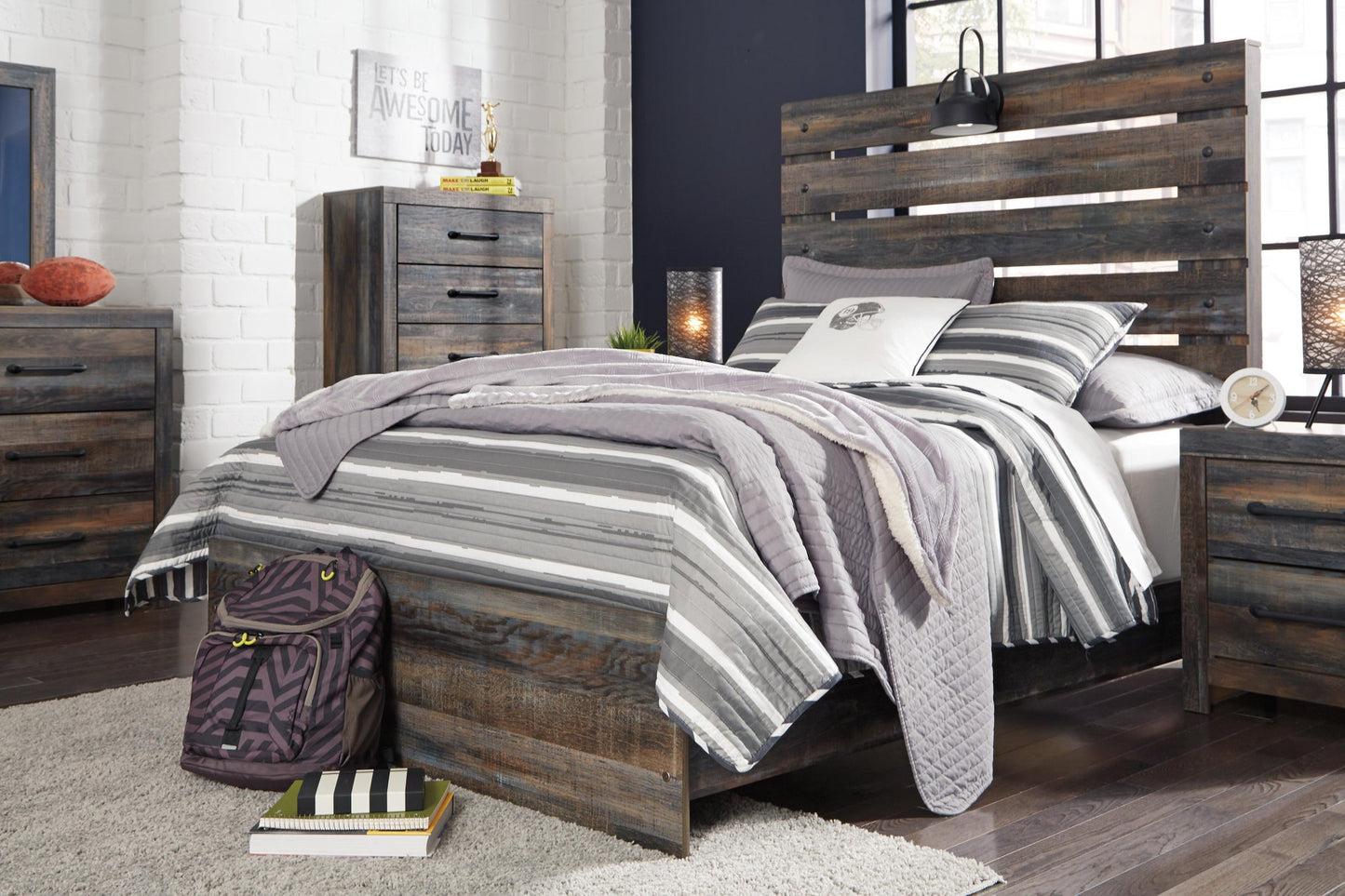 Drystan  Panel Bed, Dresser And Mirror