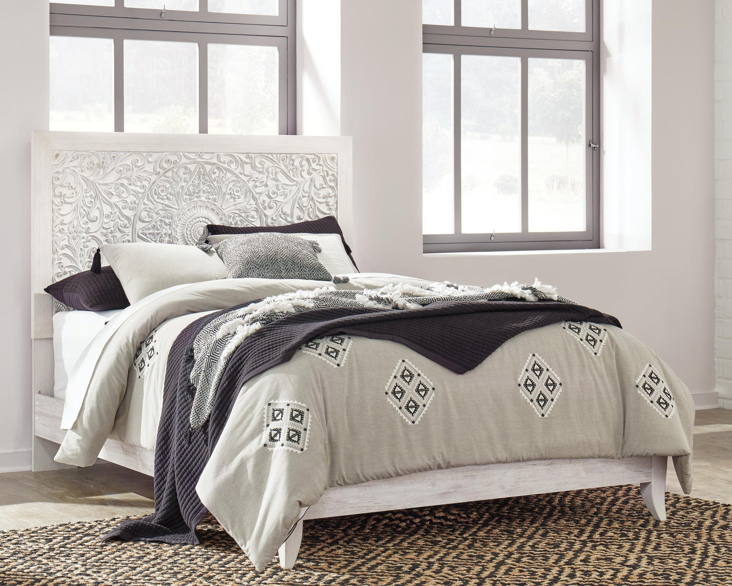Paxberry  Panel Bed With Mirrored Dresser