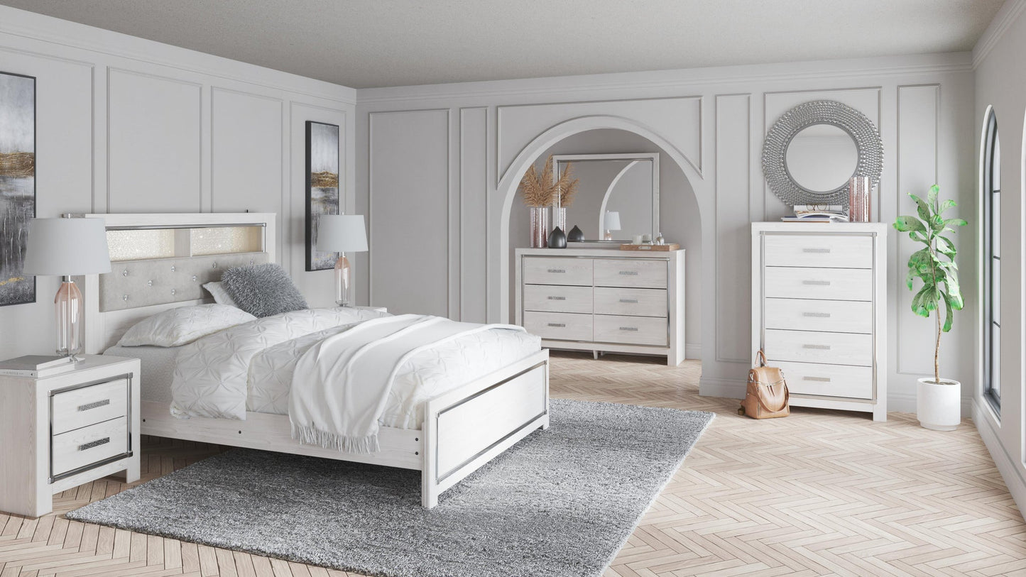 Altyra  Bookcase Headboard Bed With Mirrored Dresser