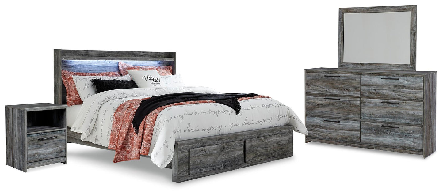 Baystorm  Panel Bed With 2 Storage Drawers With Mirrored Dresser, And Nightstand