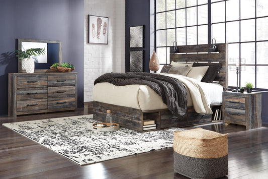 Drystan  Panel Bed With 2 Storage Drawers With Mirrored Dresser And Nightstand