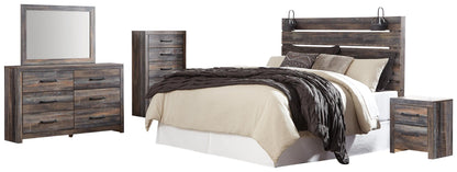 Drystan  Panel Headboard Bed With Mirrored Dresser, Chest And Nightstand