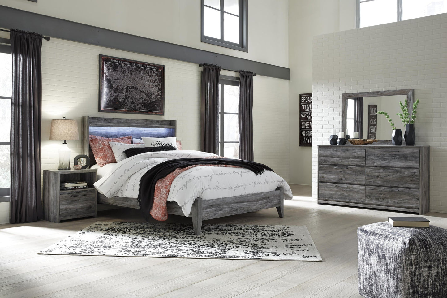 Baystorm  Panel Bed With Mirrored Dresser And Nightstand