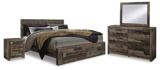 Derekson  Panel Bed With 2 Storage Drawers With Mirrored Dresser And Nightstand