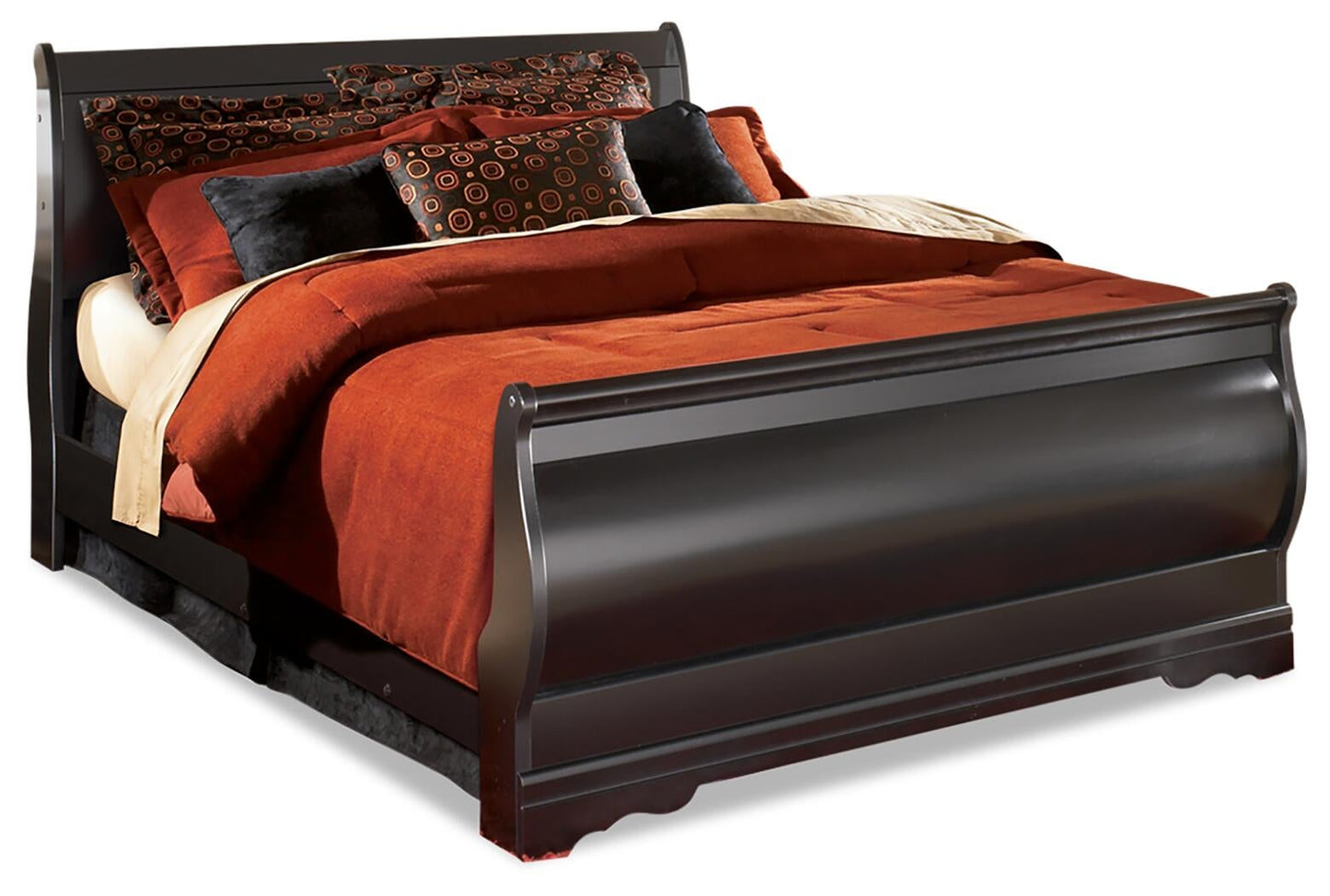 Huey Vineyard  Sleigh Bed With Mirrored Dresser And Nightstand