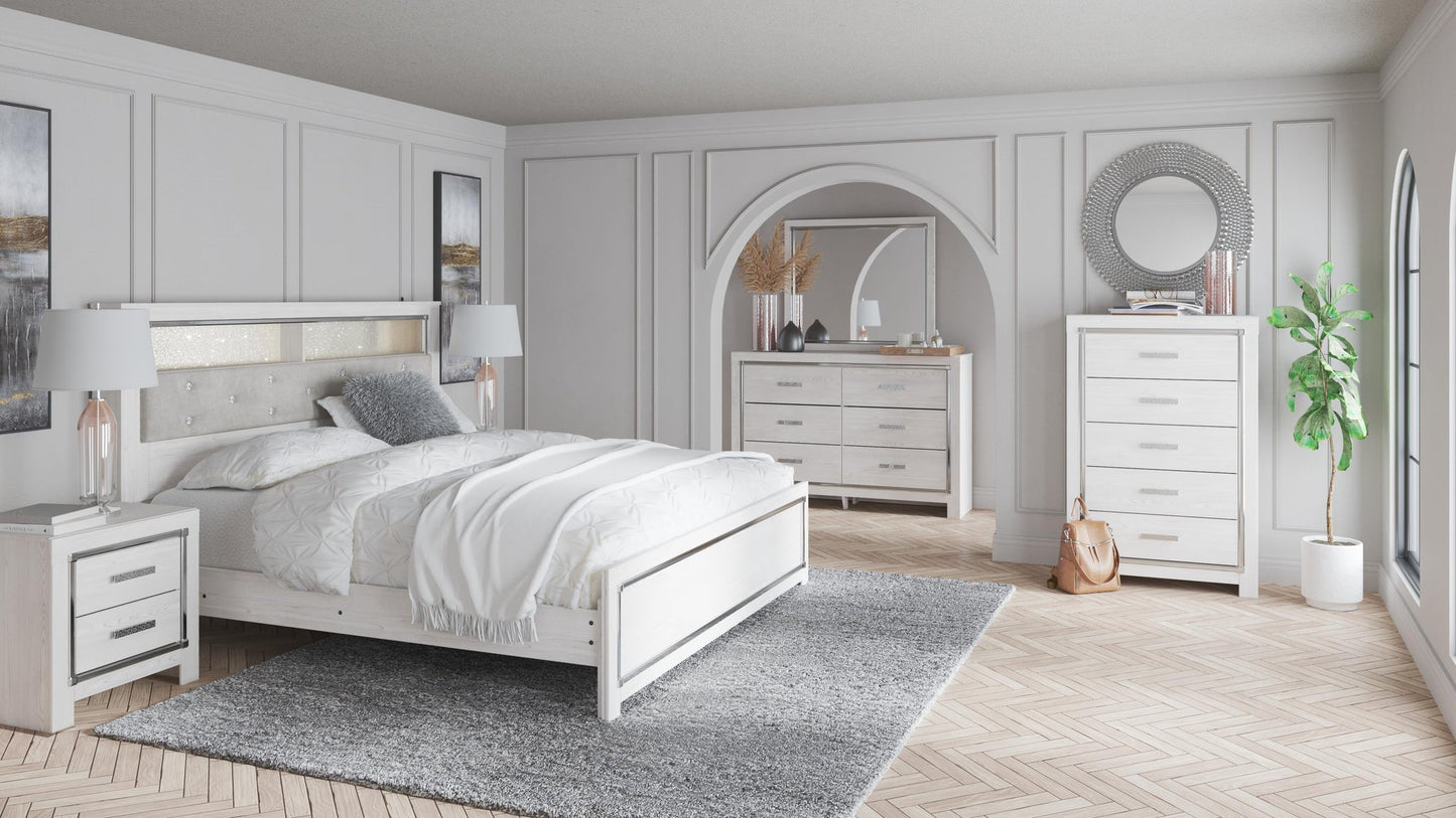 Altyra  Bookcase Headboard Bed With Mirrored Dresser