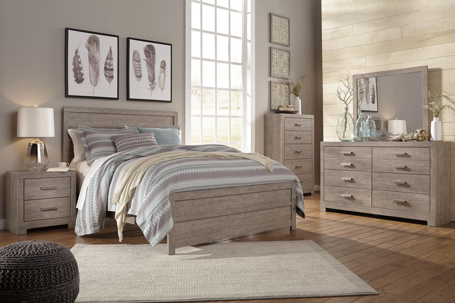 Culverbach  Panel Bed With Mirrored Dresser, Chest And Nightstand
