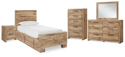 Hyanna  Panel Bed With 1 Side Storage, Dresser, Mirror, Chest And Nightstand