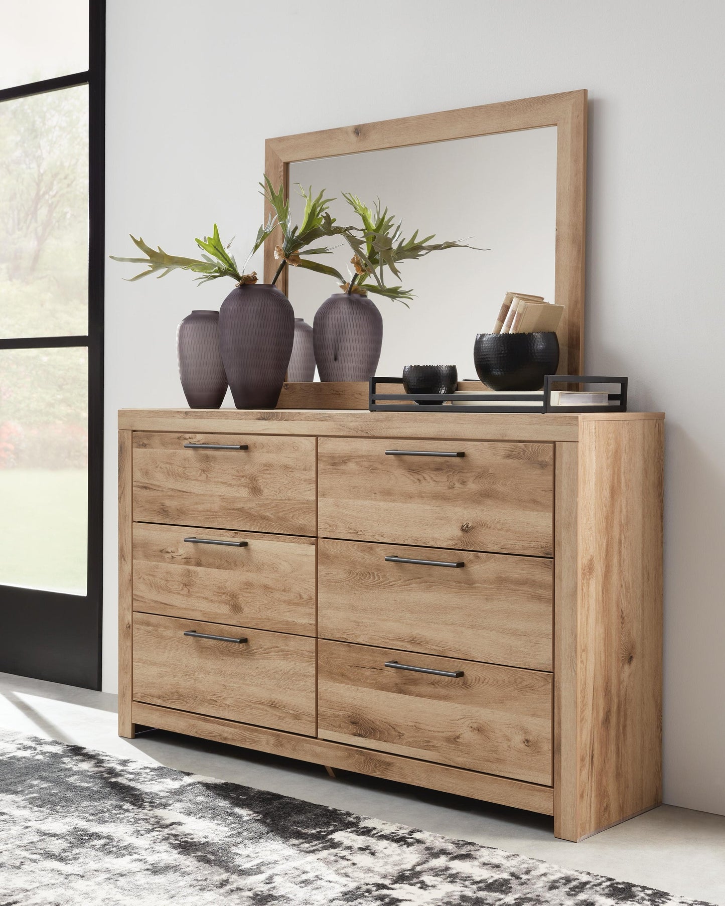 Hyanna  Panel Bed With 2 Side Storage, Dresser, Mirror And Nightstand