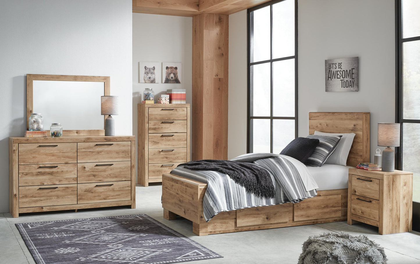 Hyanna  Panel Bed With 2 Side Storage, Dresser, Mirror And Nightstand
