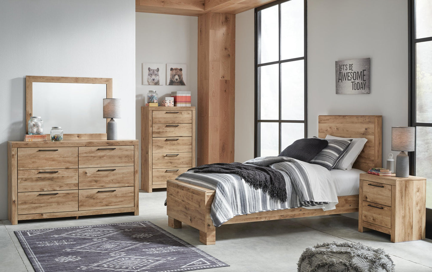 Hyanna  Panel Bed, Dresser, Mirror And Nightstand