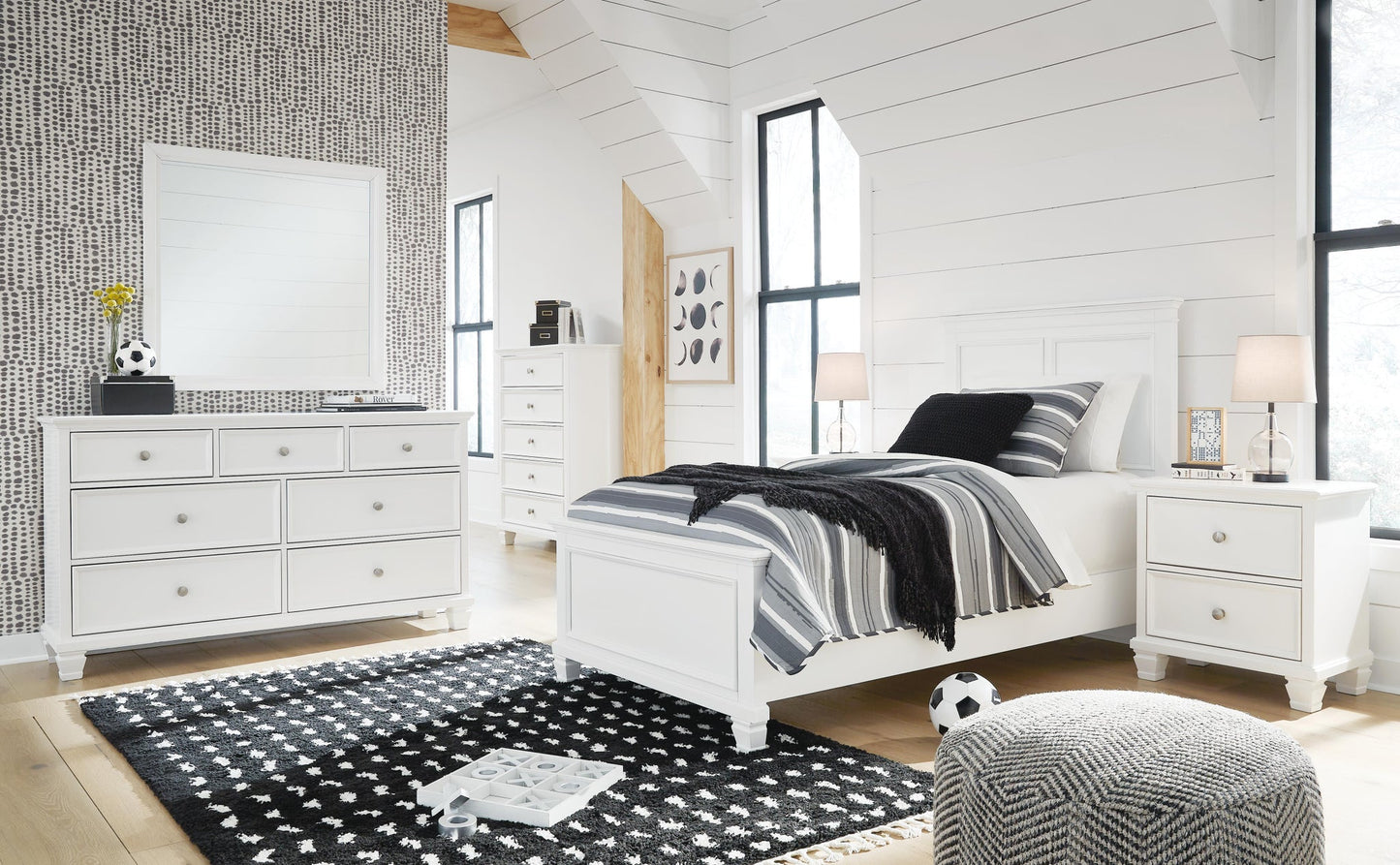 Fortman  Panel Bed With Mirrored Dresser And Nightstand