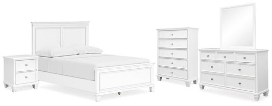 Fortman  Panel Bed With Mirrored Dresser, Chest And Nightstand