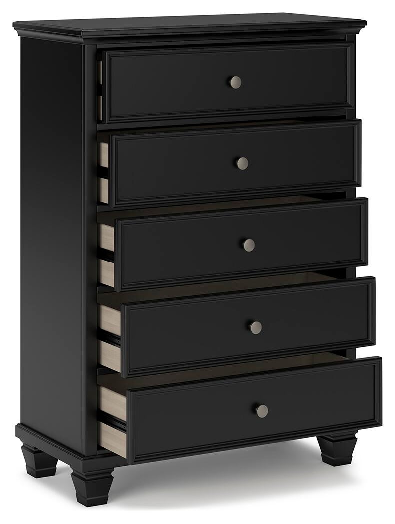 Lanolee  Panel Bed With Mirrored Dresser, Chest And Nightstand