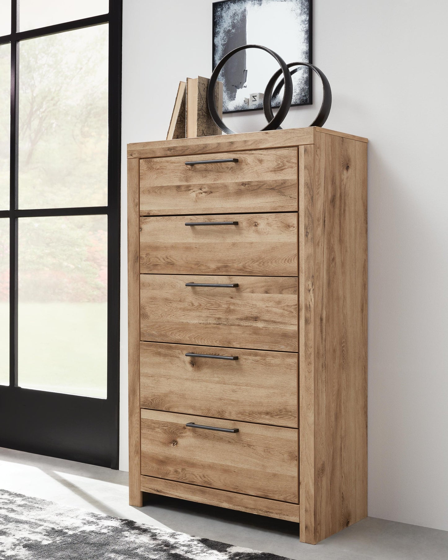Hyanna  Panel Bed With 1 Side Storage, Dresser, Mirror, Chest And Nightstand