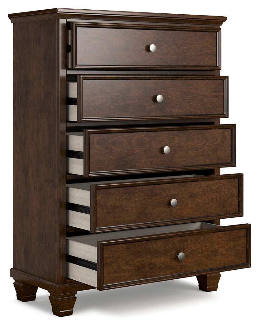 Danabrin  Panel Bed With Mirrored Dresser, Chest And Nightstand
