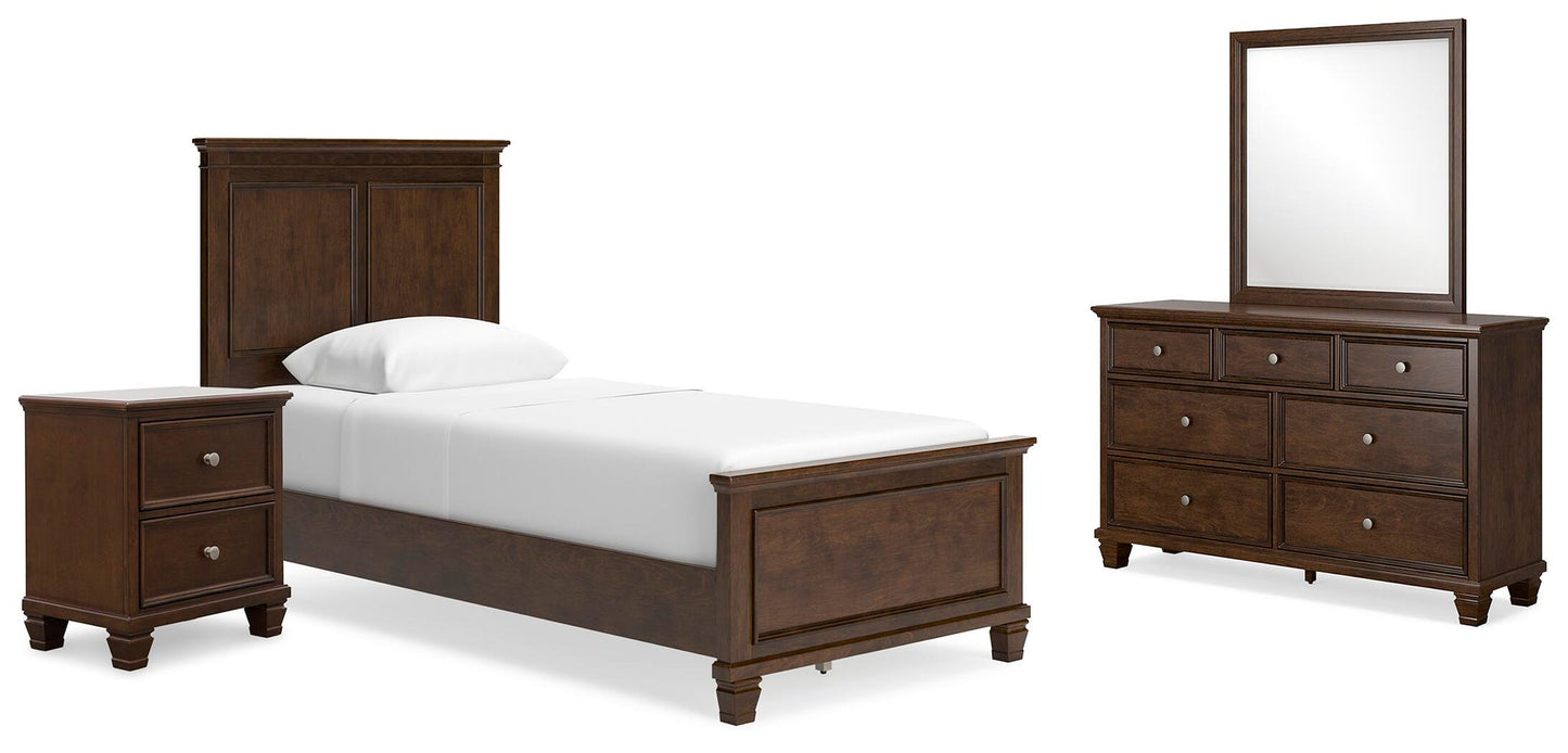 Danabrin  Panel Bed With Mirrored Dresser And Nightstand