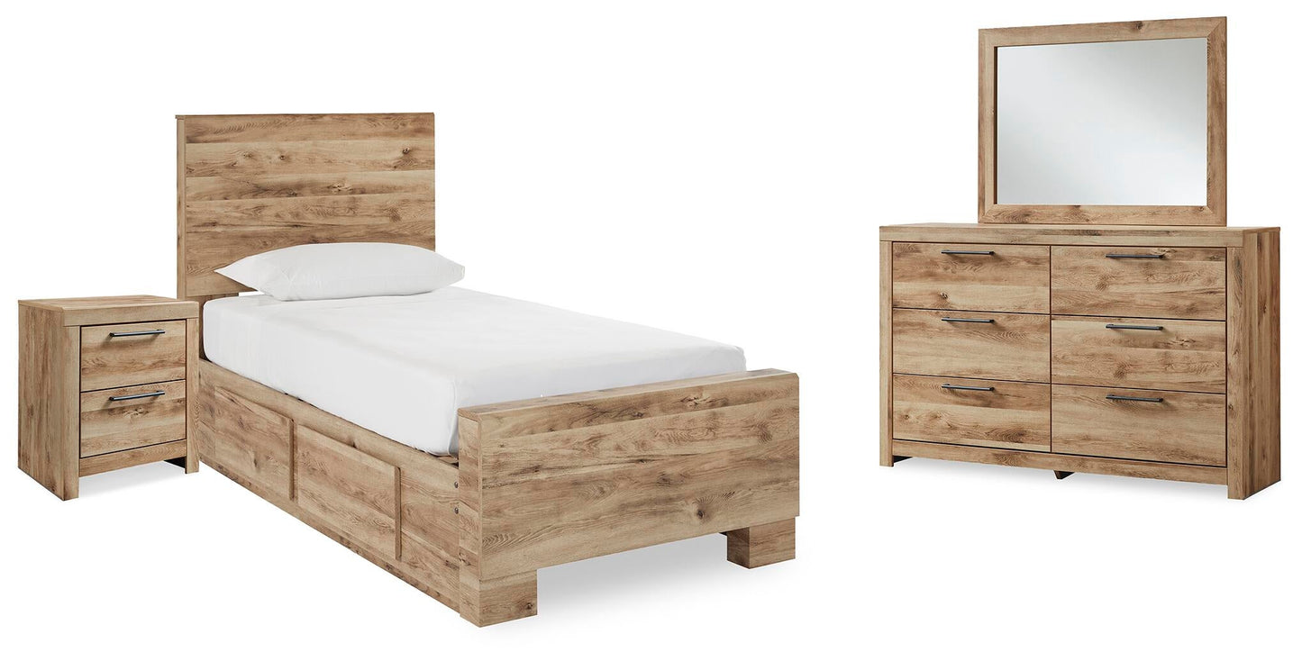 Hyanna  Panel Bed With 1 Side Storage, Dresser, Mirror And Nightstand