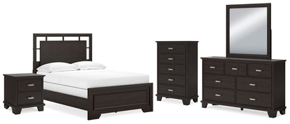 Covetown  Panel Bed, Dresser, Mirror, Chest And Nightstand