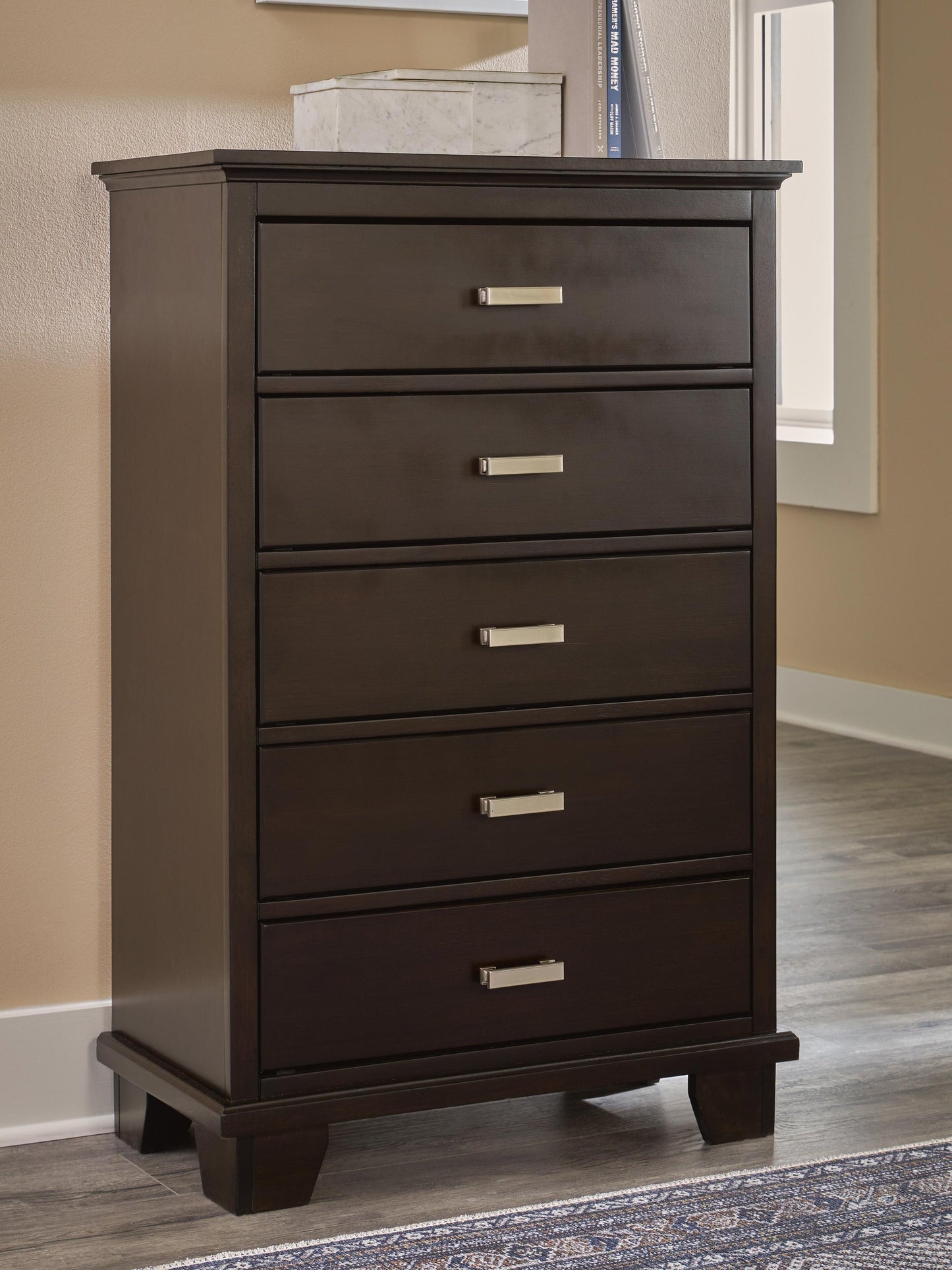 Covetown  Panel Bed, Dresser, Mirror, Chest And Nightstand