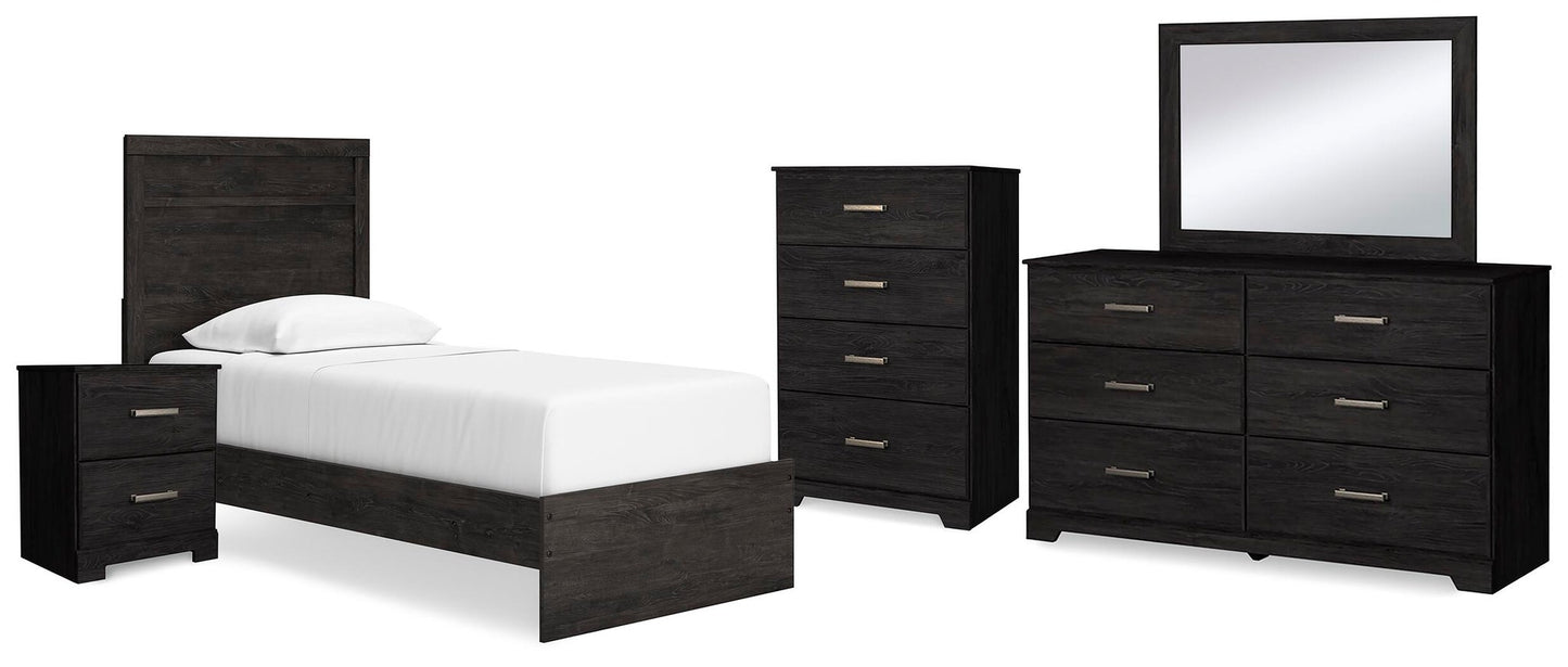 Belachime  Panel Bed With Mirrored Dresser, Chest And Nightstand