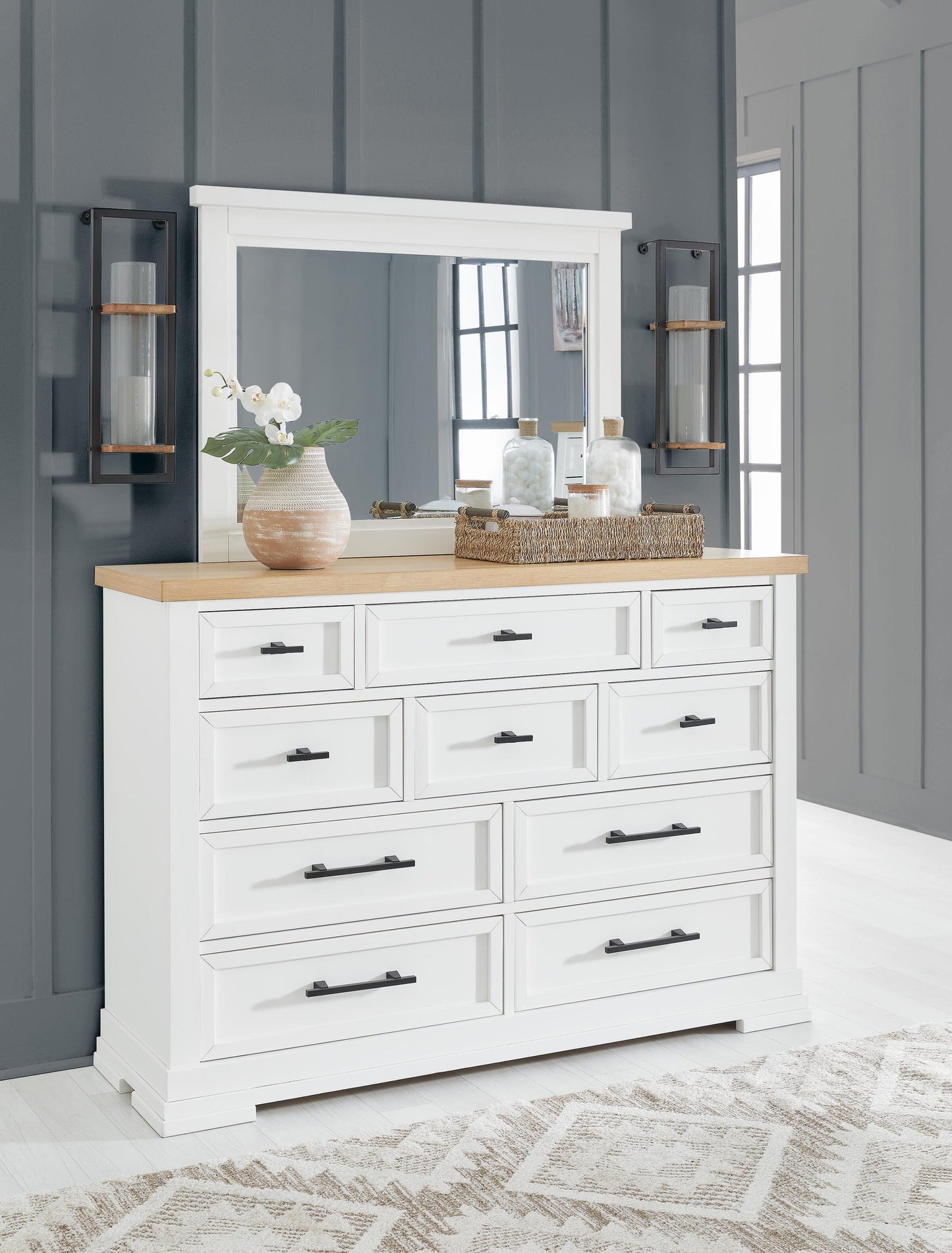 Ashbryn  Panel Storage Bed, Dresser, Mirror And Nightstand