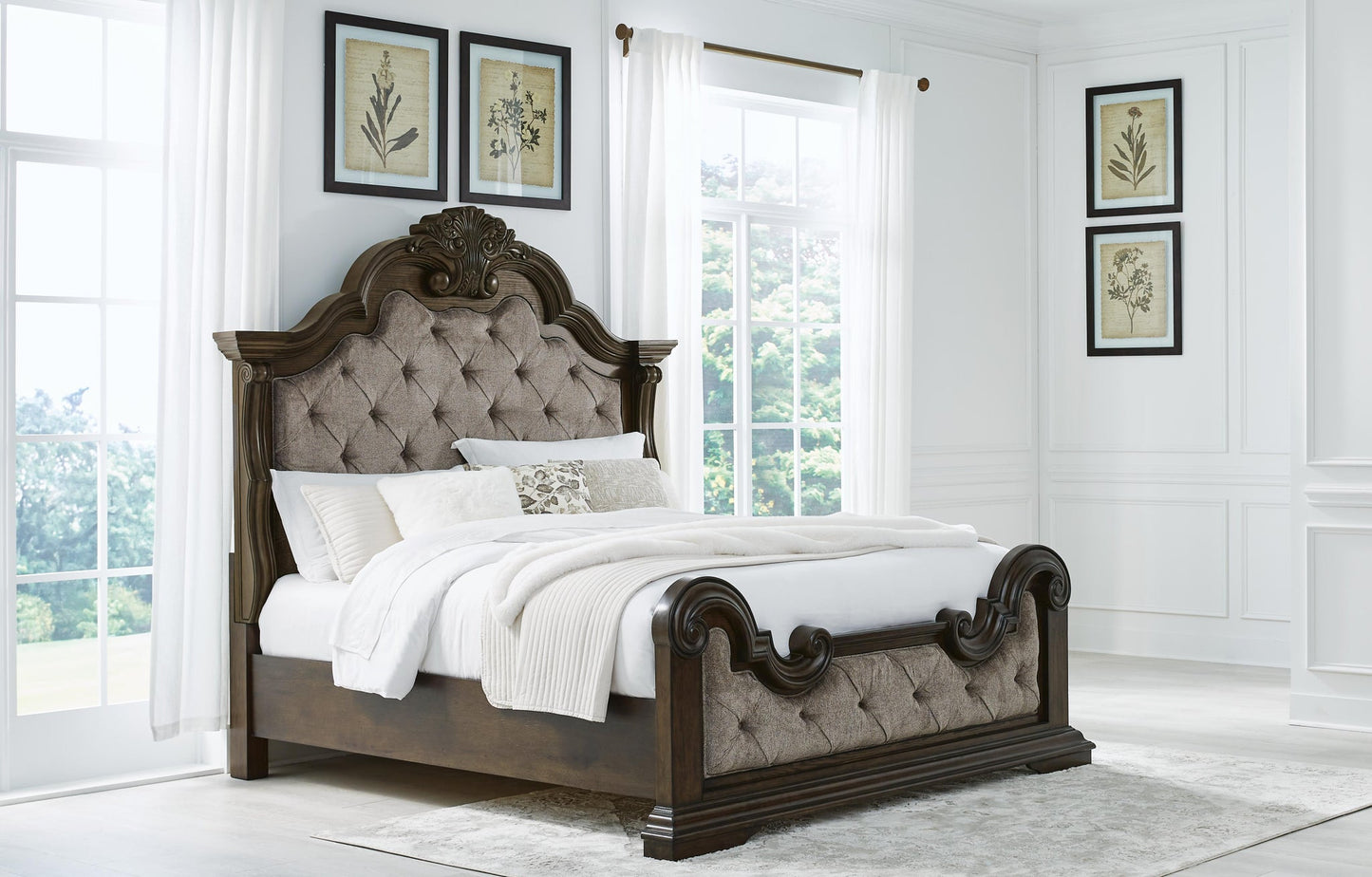 Maylee California  Upholstered Bed With Mirrored Dresser