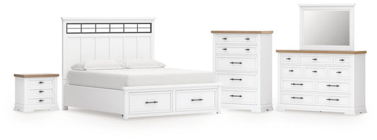Ashbryn California  Panel Storage Bed, Dresser, Mirror, Chest And Nightstand