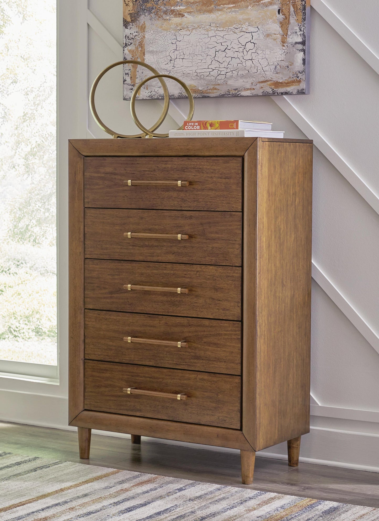 Lyncott  Upholstered Panel Bed, Dresser, Mirror, Chest And Nightstand