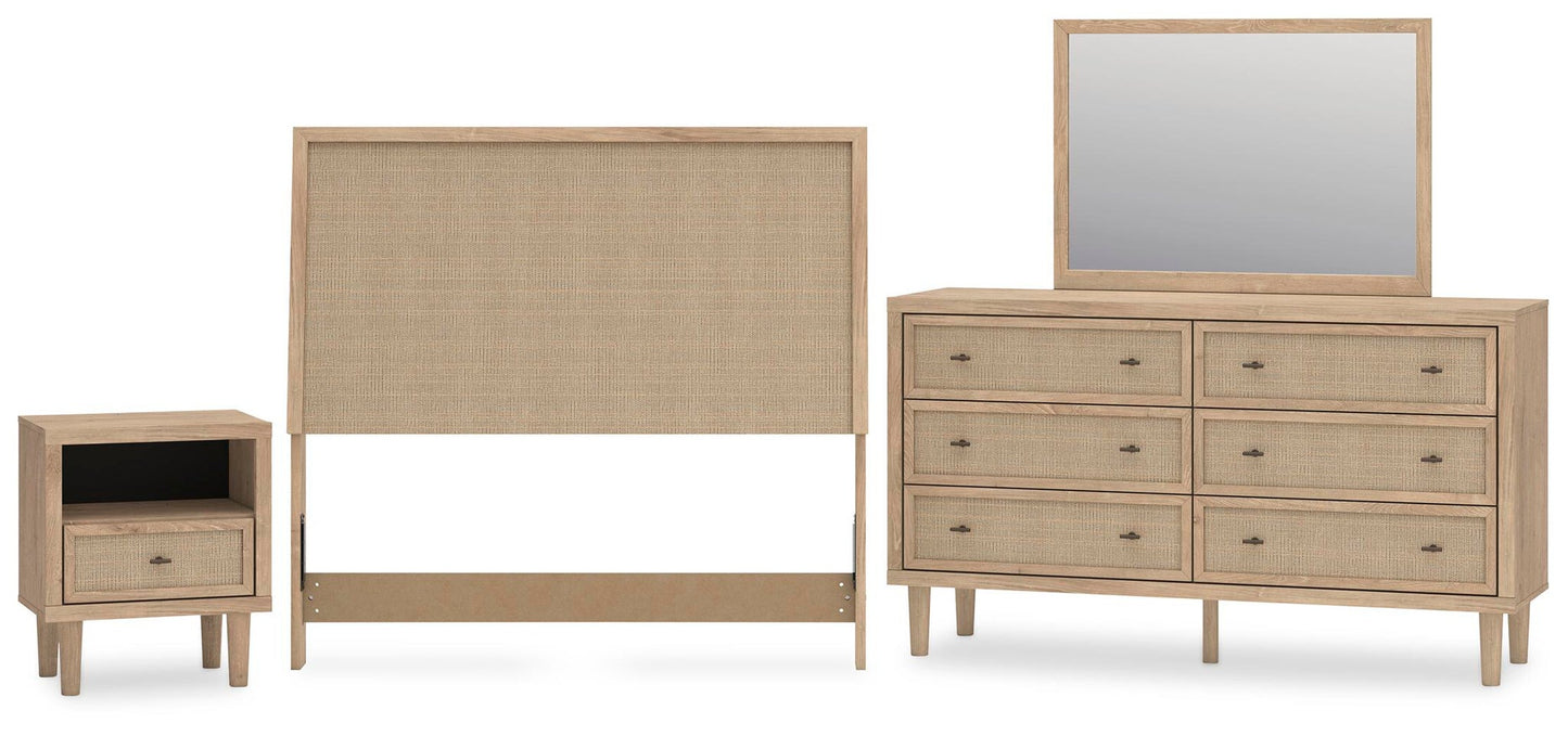Cielden  Upholstered Panel Bed With Mirrored Dresser And Nightstand