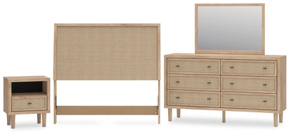 Cielden  Upholstered Panel Bed With Mirrored Dresser And Nightstand