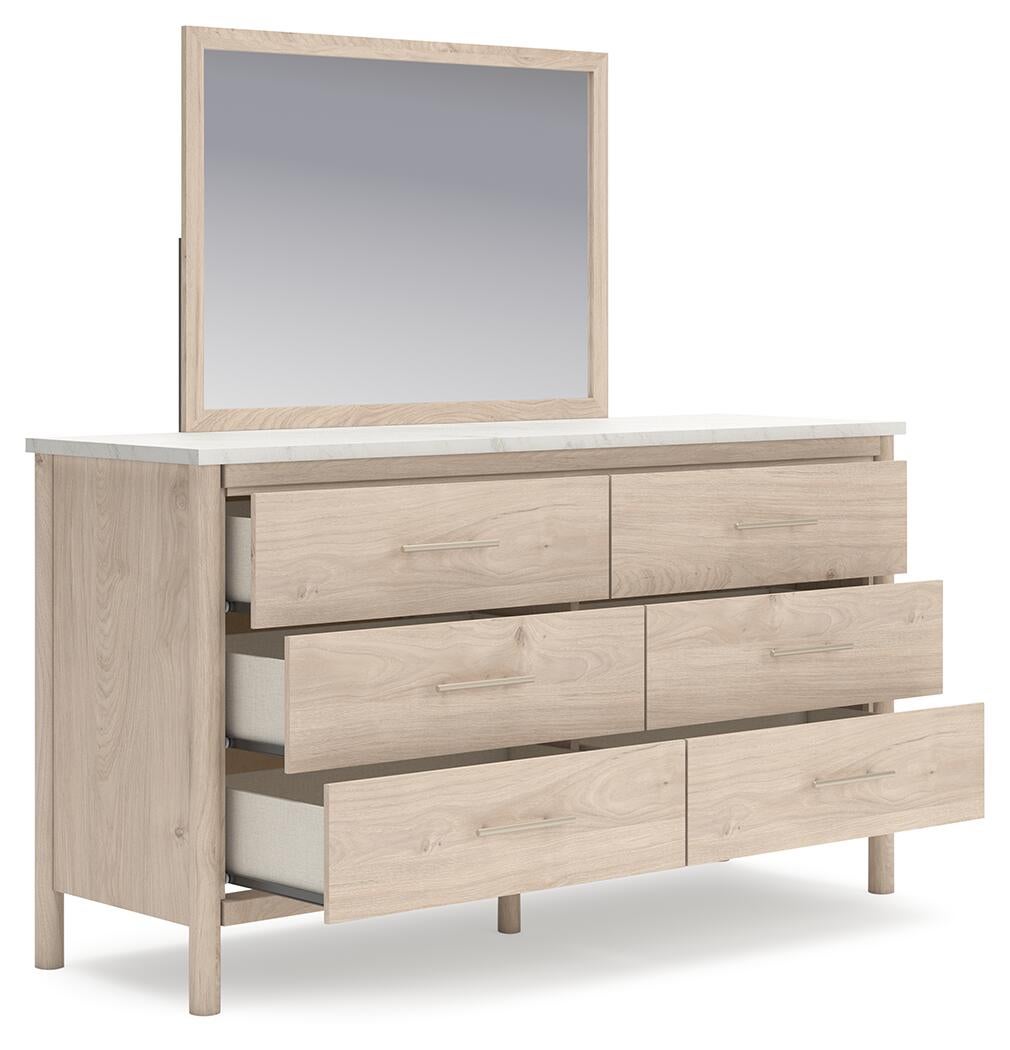 Cadmori  Upholstered Panel Bed With Mirrored Dresser And Nightstand