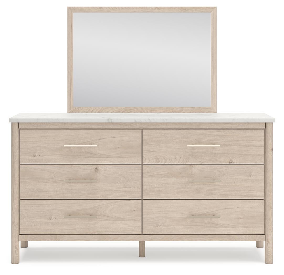 Cadmori  Upholstered Panel Bed With Mirrored Dresser, Chest And Nightstand