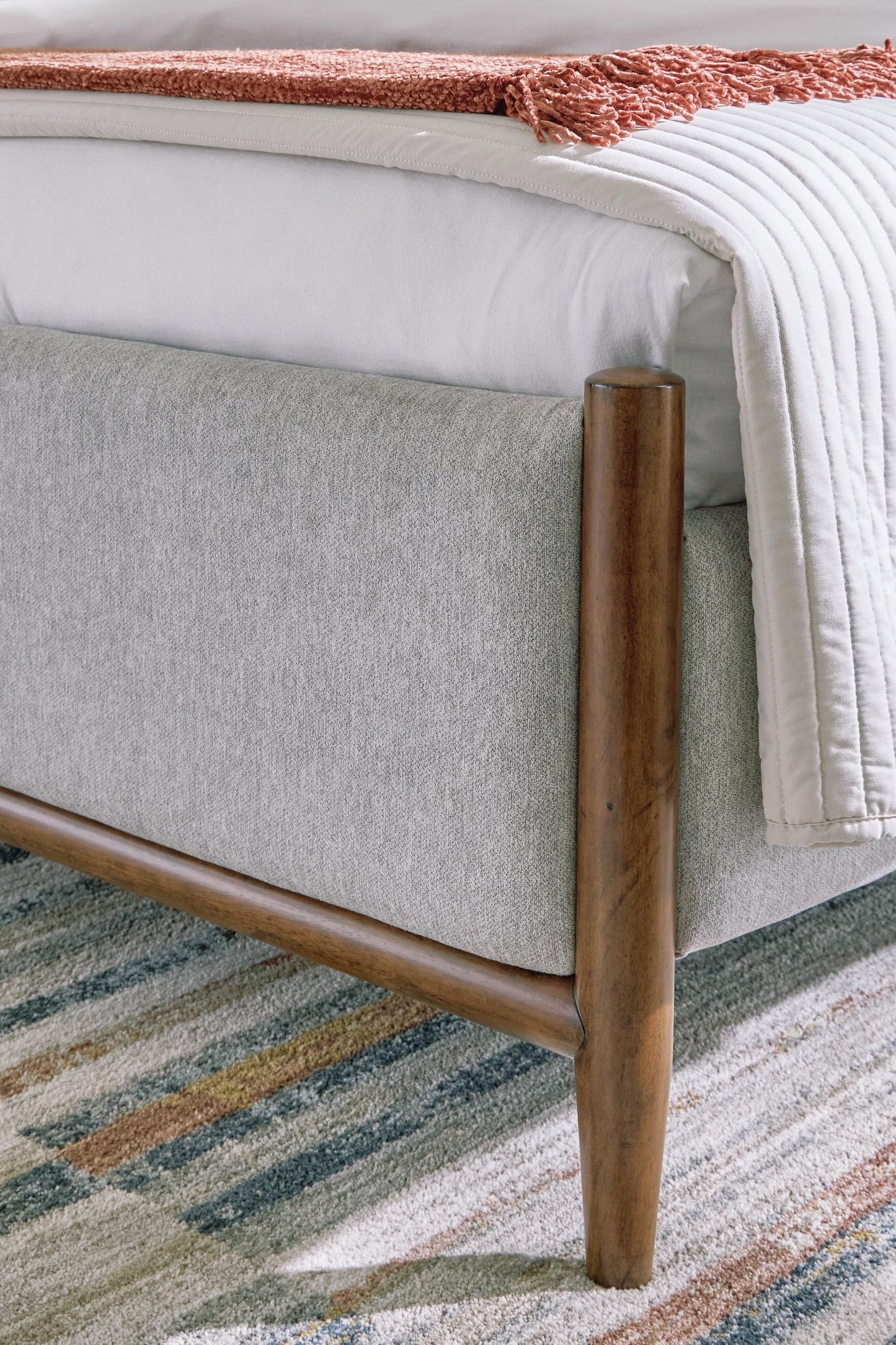 Lyncott  Upholstered Bed With Mirrored Dresser And Nightstand