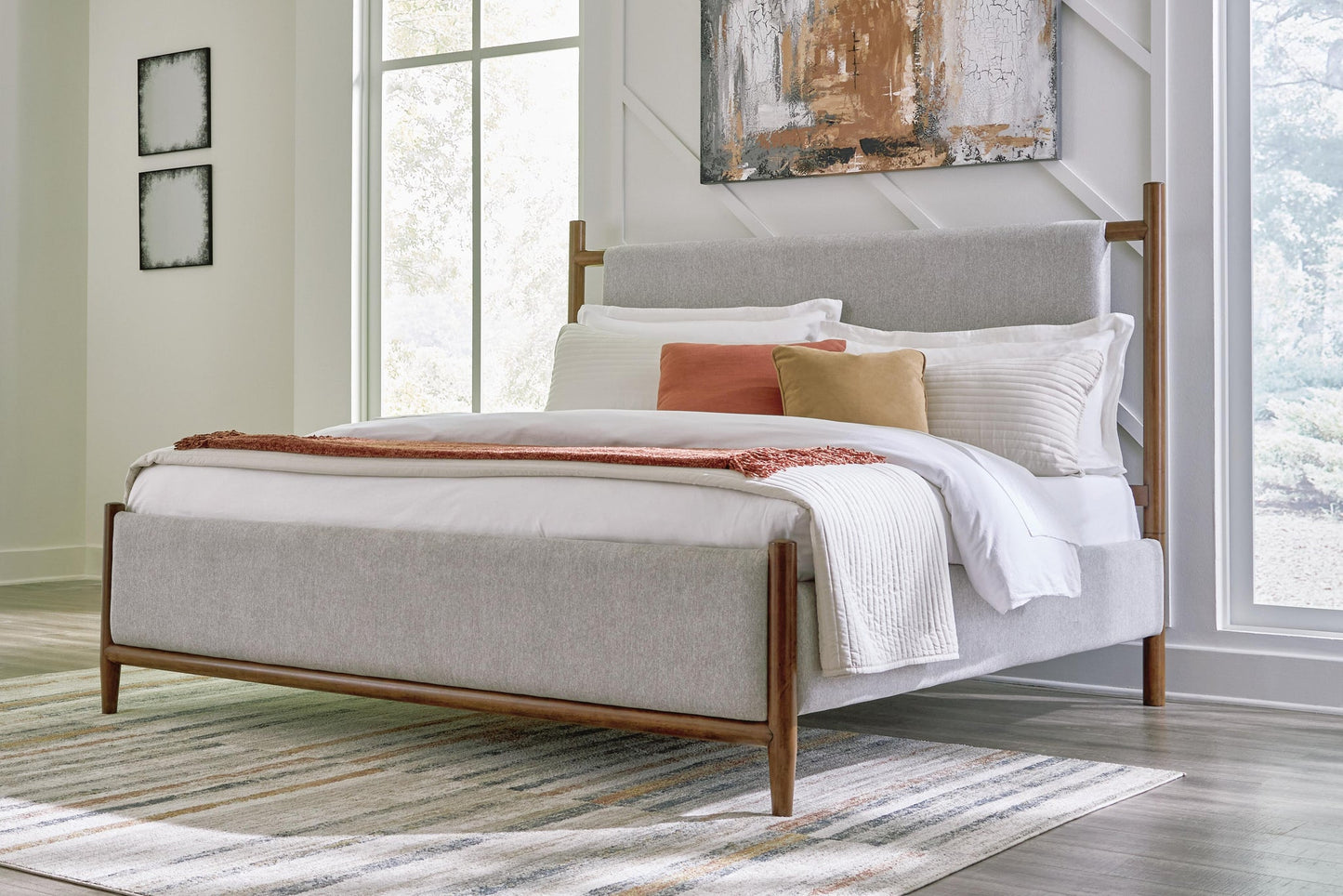 Lyncott  Upholstered Bed, Dresser, Mirror, Chest And Nightstand