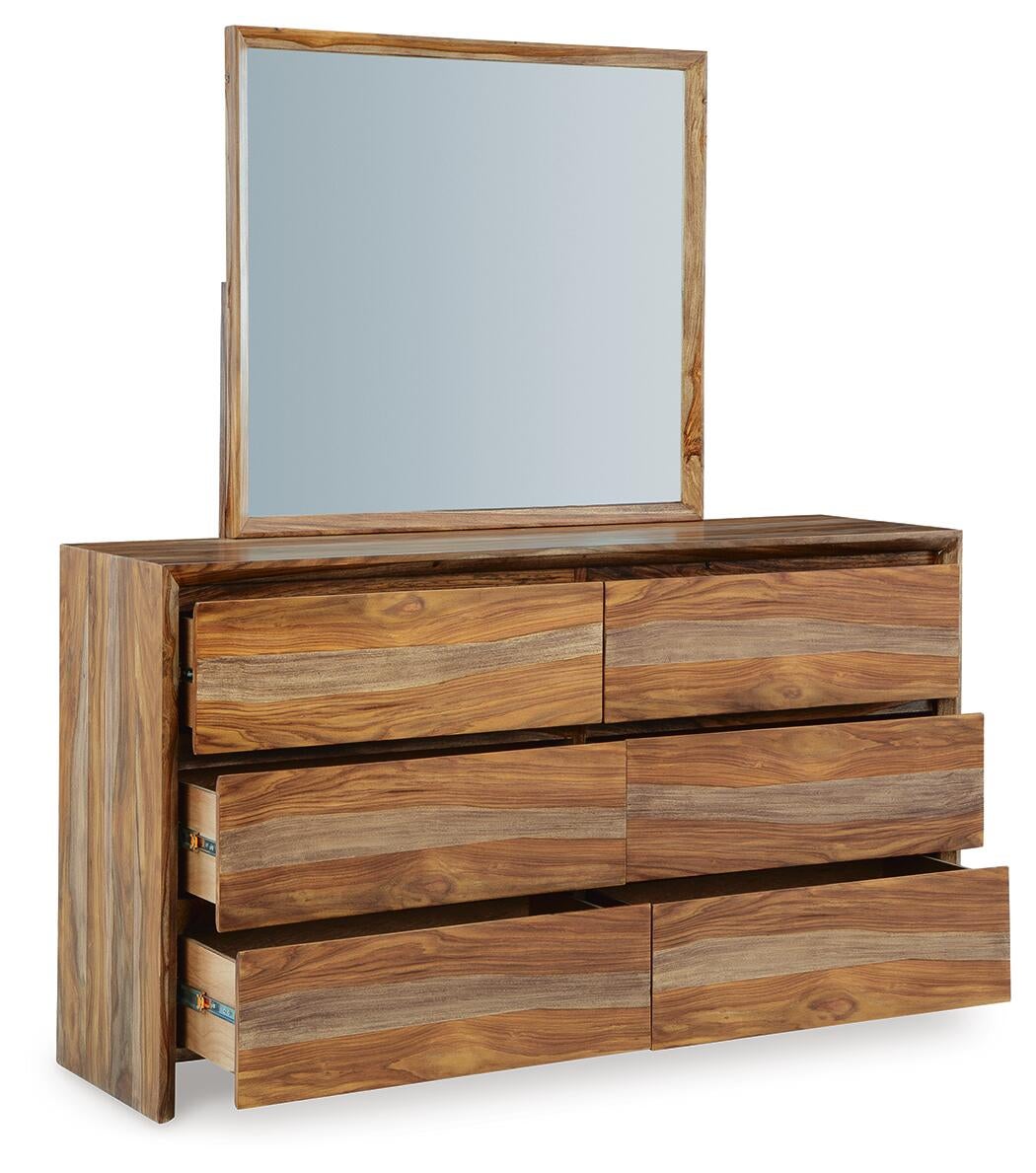 Dressonni  Panel Bed With Mirrored Dresser