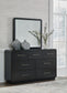 Rowanbeck California  Upholstered Panel Bed, Dresser, Mirror, Chest And Nightstand