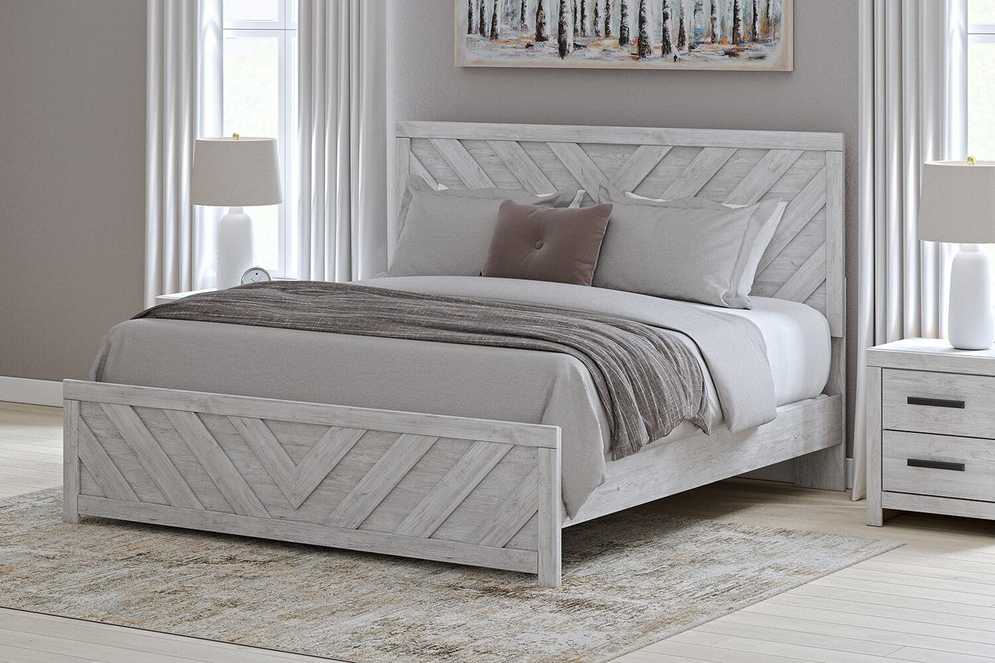 Cayboni  Panel Bed With Mirrored Dresser And Nightstand