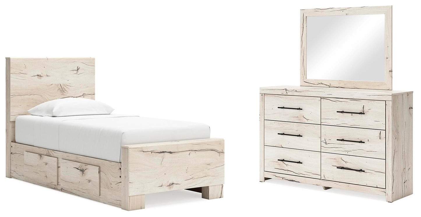 Lawroy  Panel Bed With Storage, Dresser And Mirror