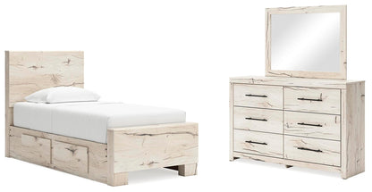 Lawroy  Panel Bed With Storage, Dresser And Mirror