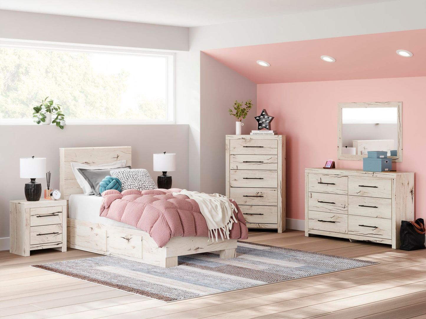 Lawroy  Panel Bed With Storage, Dresser And Mirror